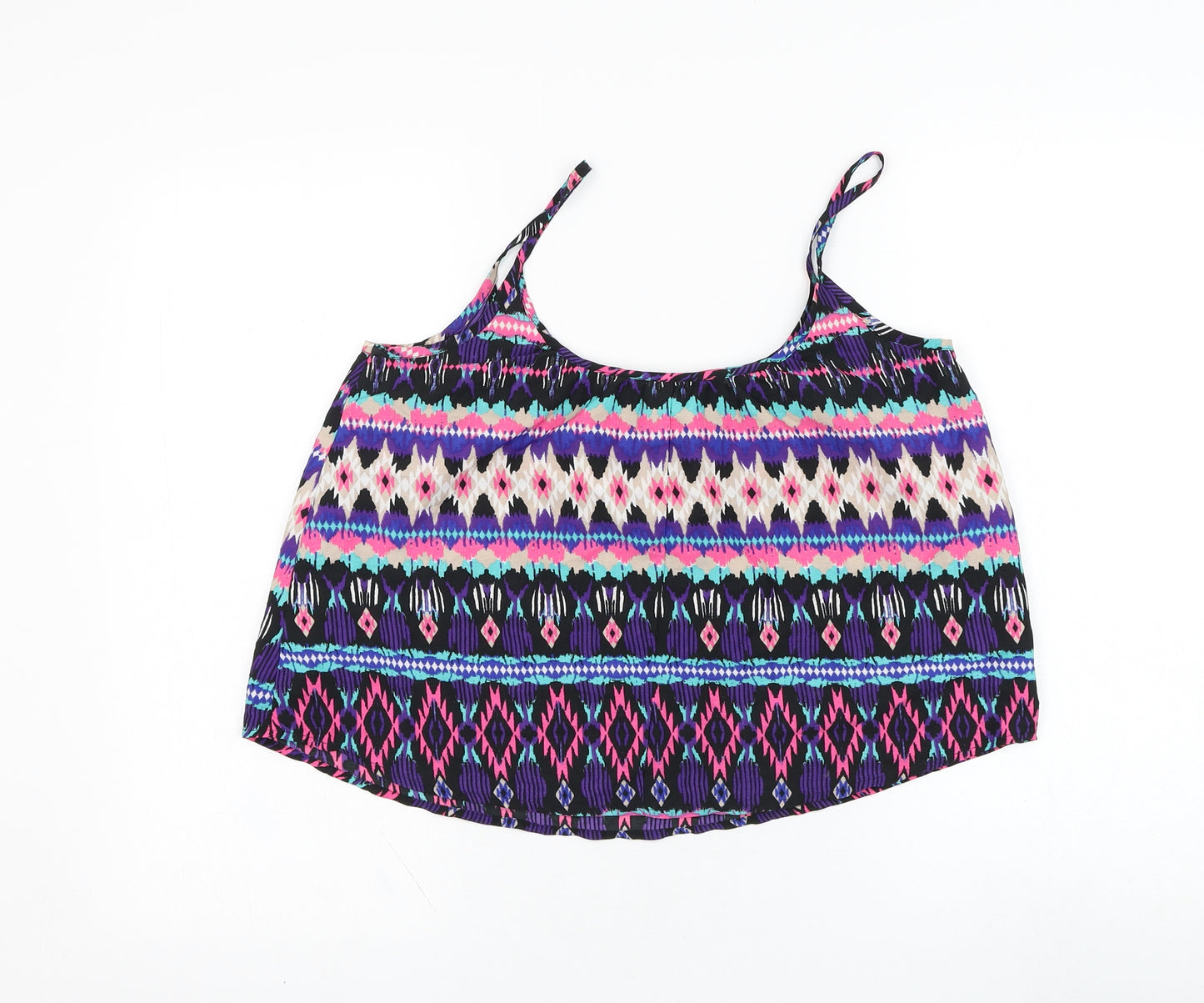 New Look Womens Purple Geometric Polyester Basic Tank Size 8 Square Neck