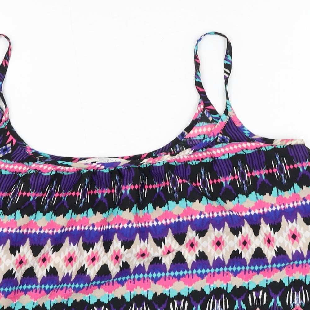 New Look Womens Purple Geometric Polyester Basic Tank Size 8 Square Neck