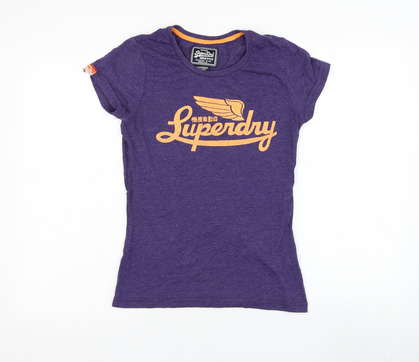 Superdry Womens Purple  Cotton Basic T-Shirt Size S Round Neck