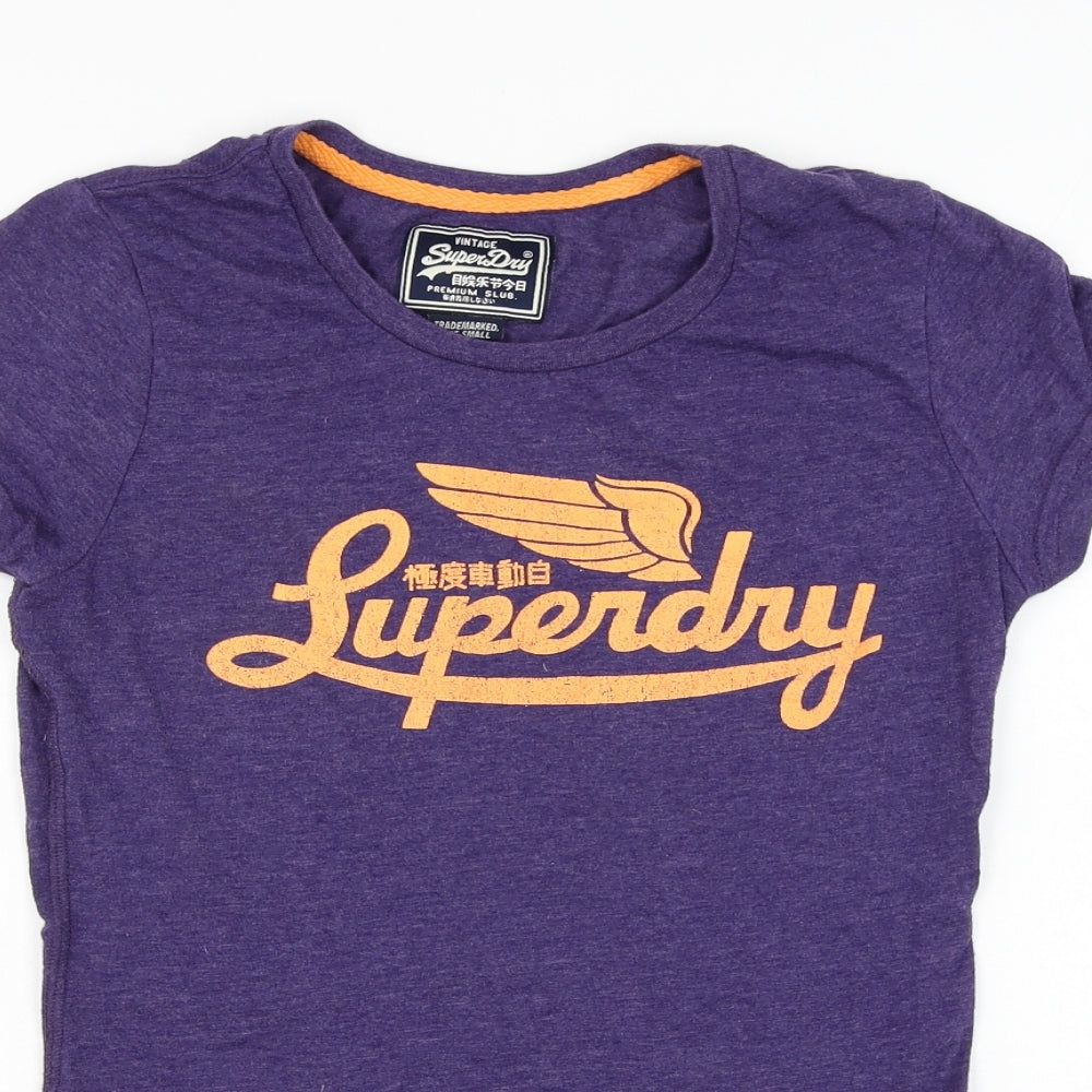 Superdry Womens Purple  Cotton Basic T-Shirt Size S Round Neck