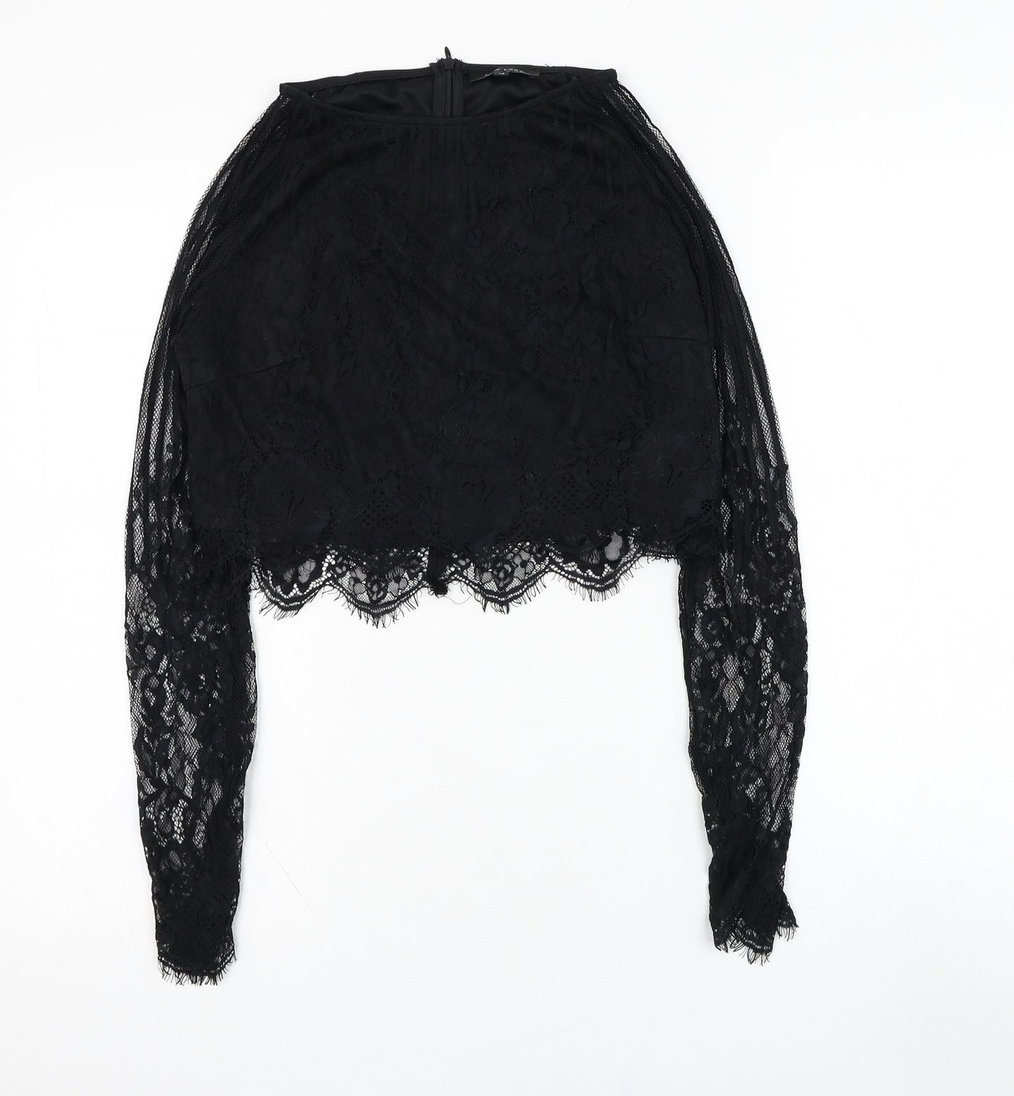 New Look Womens Black  Nylon Basic Blouse Size 14 Round Neck - Lace