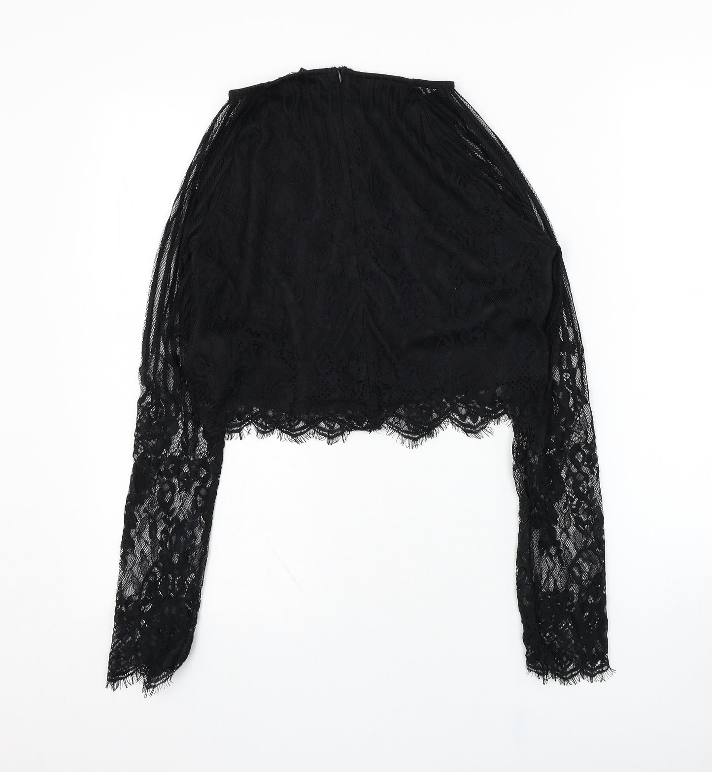 New Look Womens Black  Nylon Basic Blouse Size 14 Round Neck - Lace