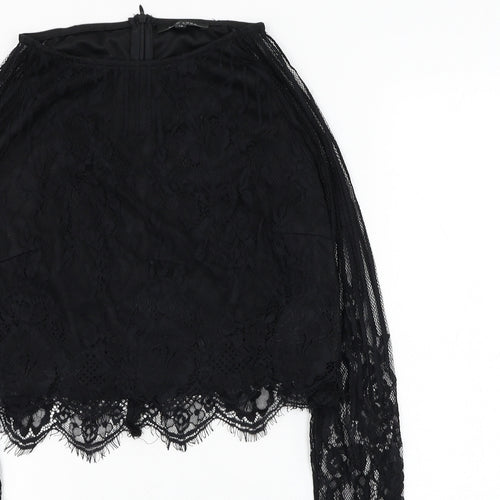 New Look Womens Black  Nylon Basic Blouse Size 14 Round Neck - Lace
