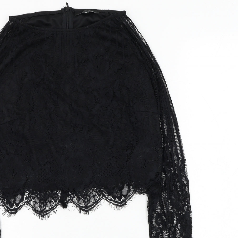 New Look Womens Black  Nylon Basic Blouse Size 14 Round Neck - Lace