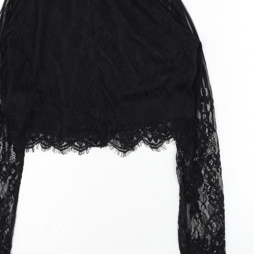 New Look Womens Black  Nylon Basic Blouse Size 14 Round Neck - Lace