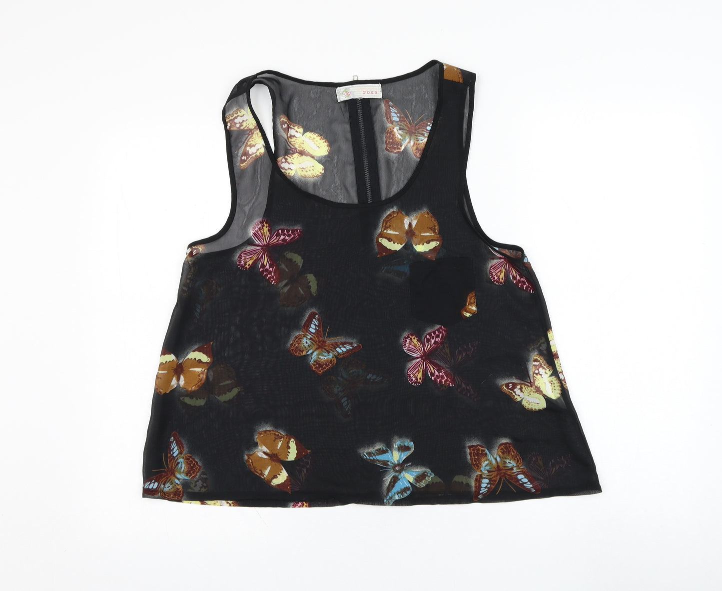 Cameo Rose Womens Black  Polyester Basic Tank Size 10 Round Neck - Butterfly
