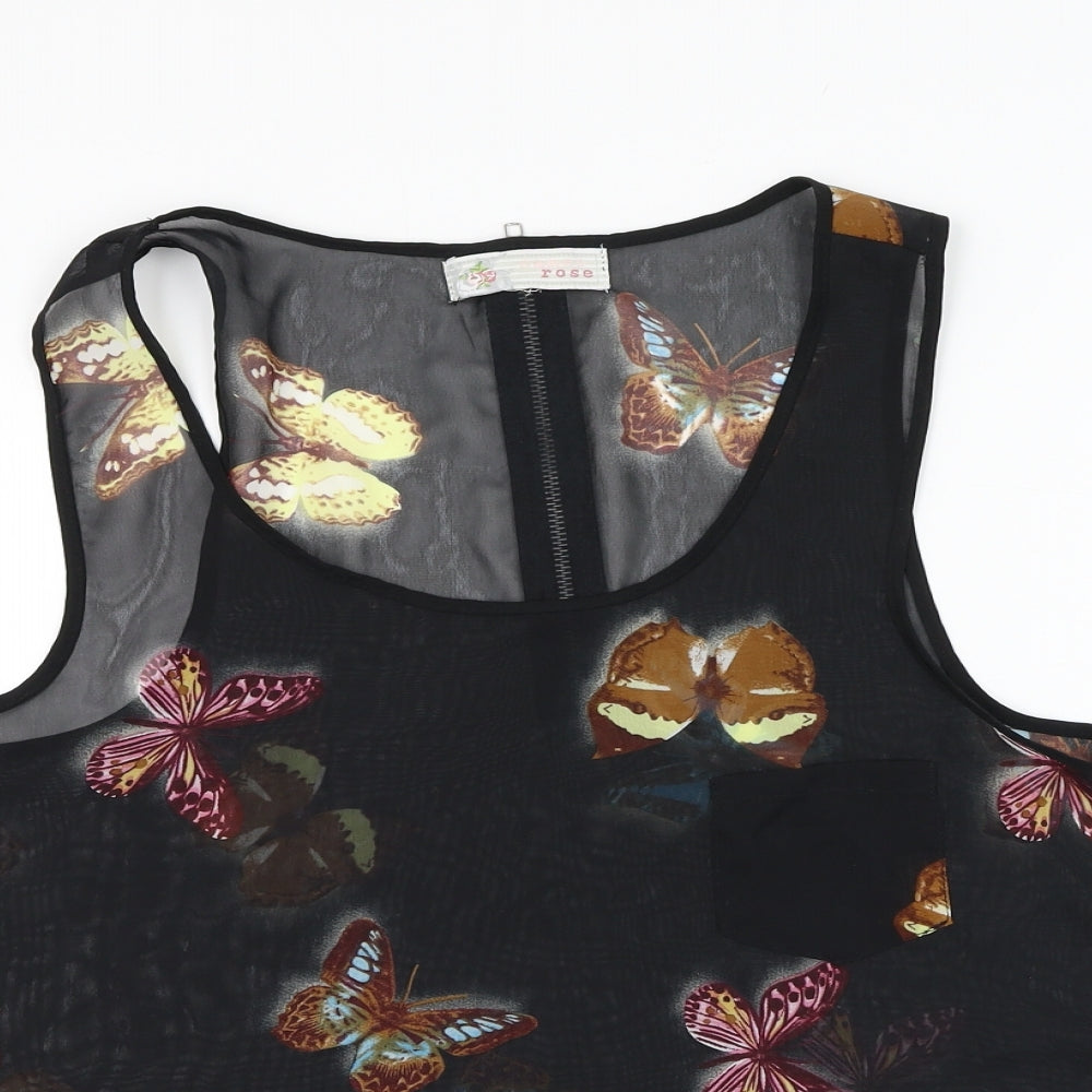 Cameo Rose Womens Black  Polyester Basic Tank Size 10 Round Neck - Butterfly
