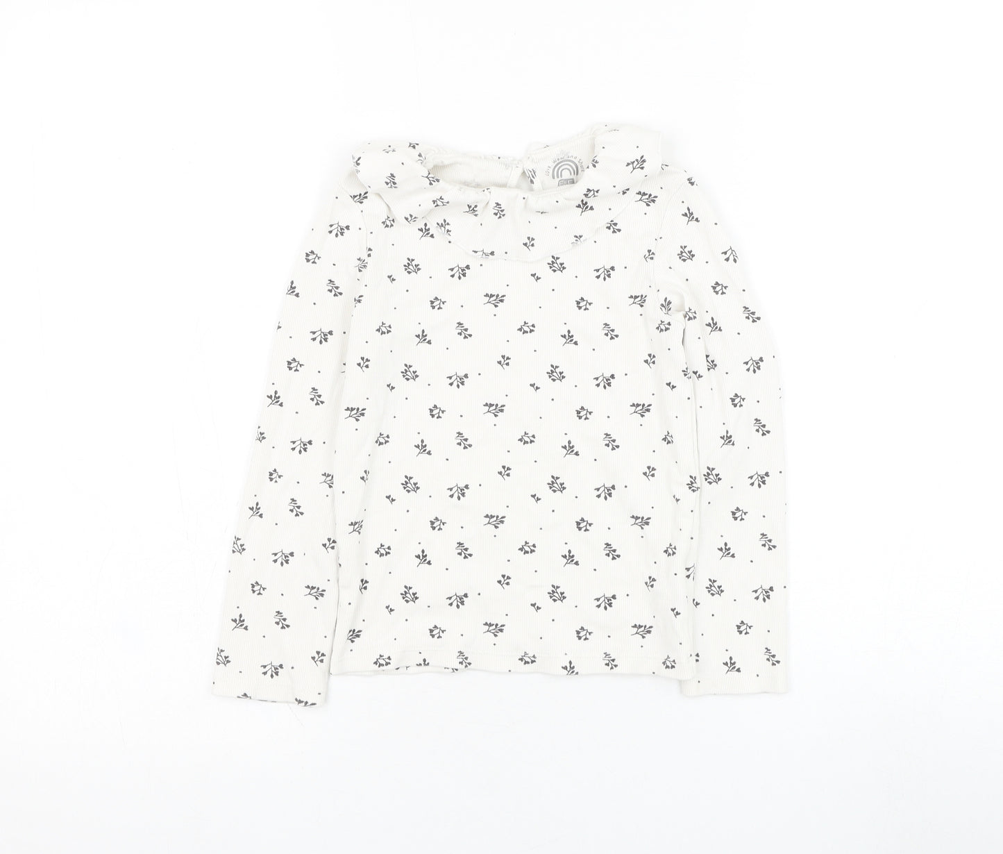 F&F Girls White Floral Cotton Basic T-Shirt Size 10 Years Round Neck Pullover