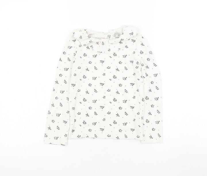F&F Girls White Floral Cotton Basic T-Shirt Size 10 Years Round Neck Pullover