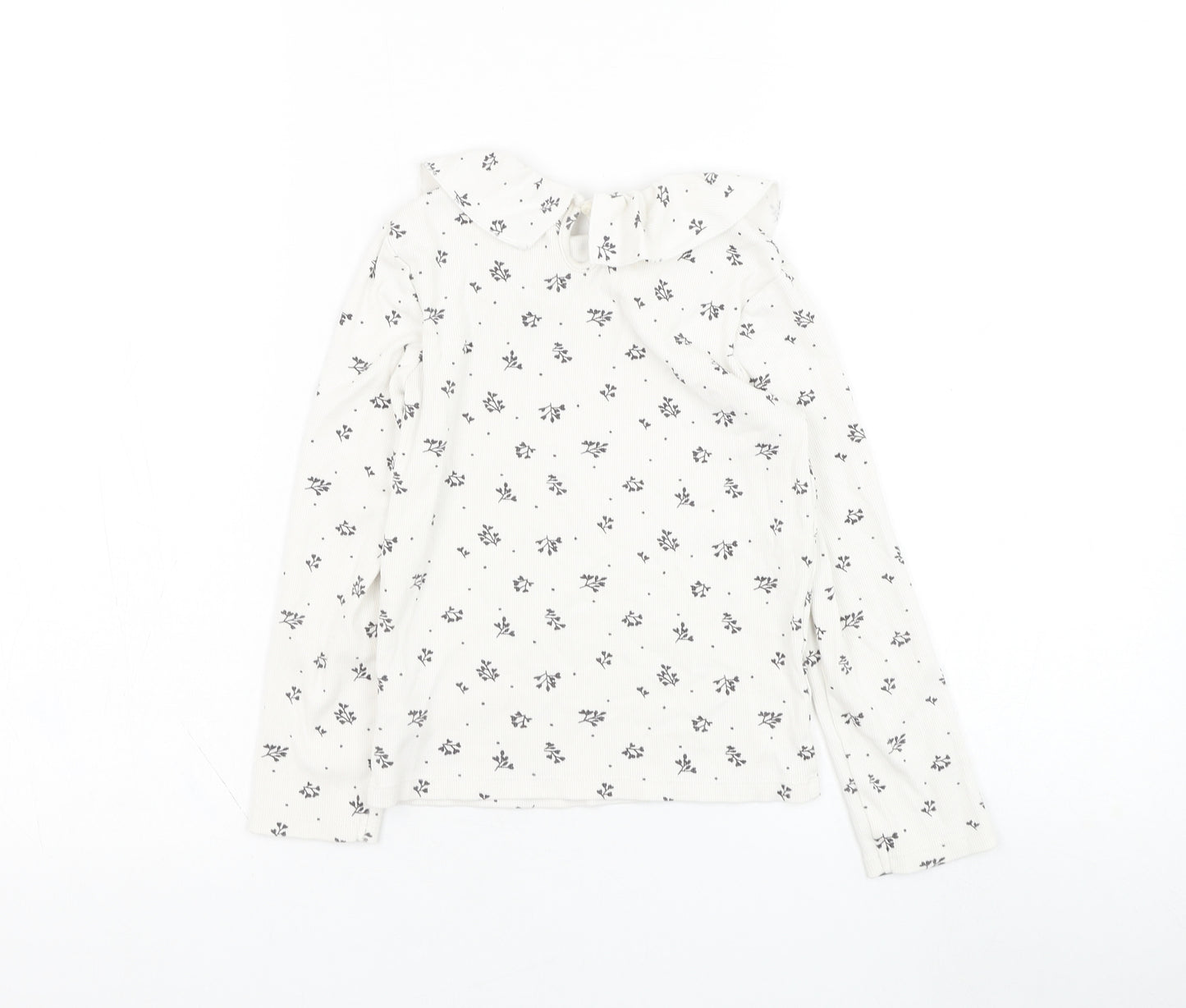 F&F Girls White Floral Cotton Basic T-Shirt Size 10 Years Round Neck Pullover