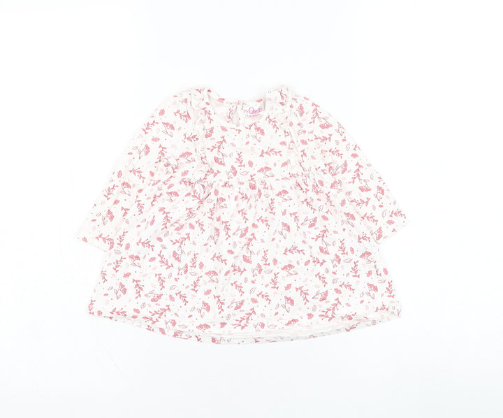 So Cute Girls White Floral Cotton Skater Dress  Size 6-9 Months  Round Neck Pullover