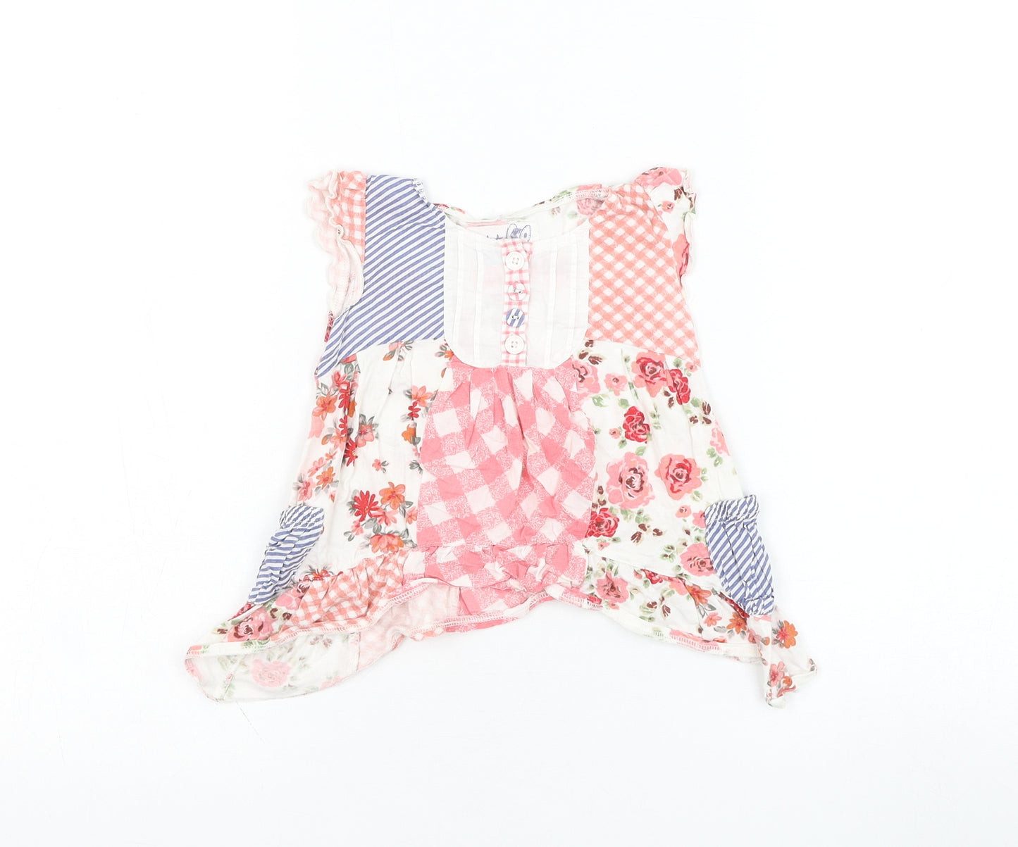 NEXT Girls Pink Floral Cotton Basic Tank Size 6-9 Months Round Neck Pullover