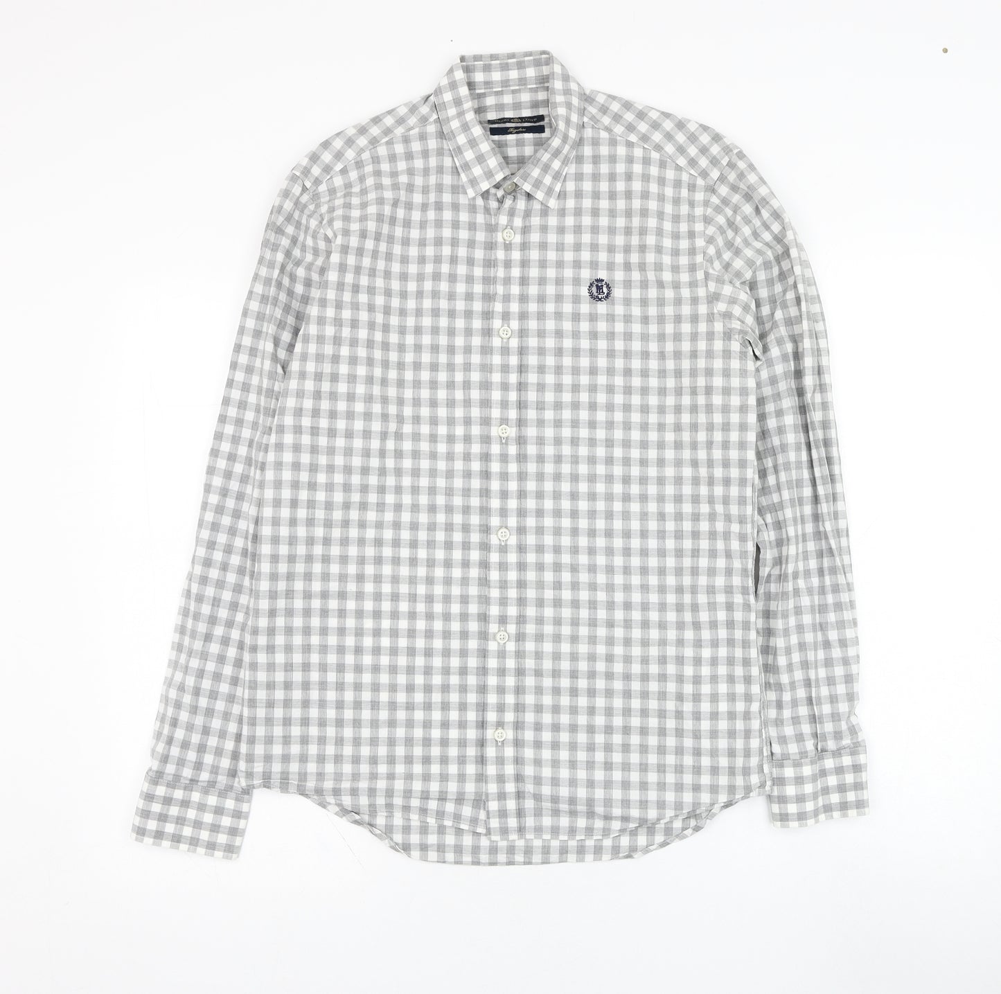 Henri Lloyd Mens Grey Check Cotton  Dress Shirt Size S Collared Button