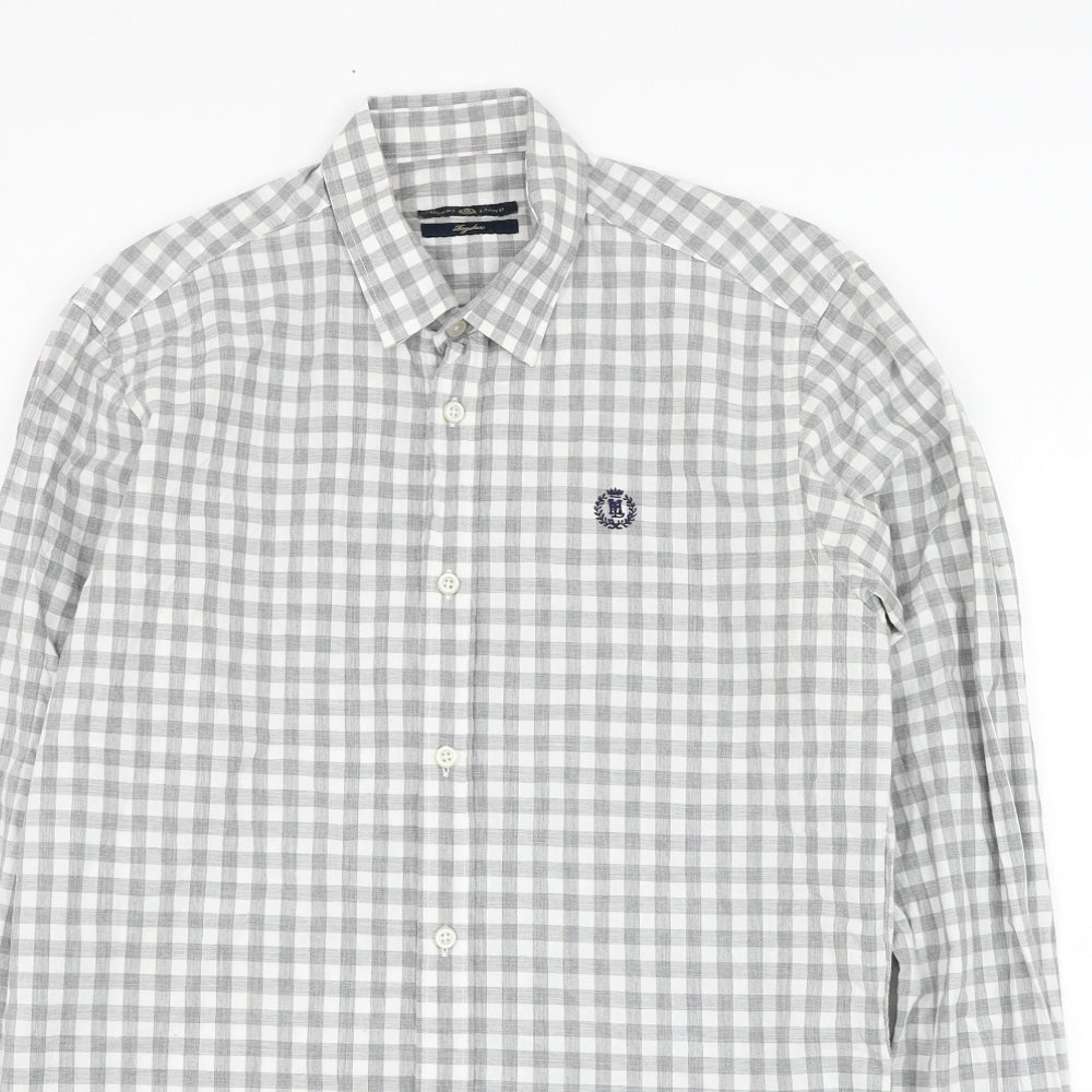 Henri Lloyd Mens Grey Check Cotton  Dress Shirt Size S Collared Button