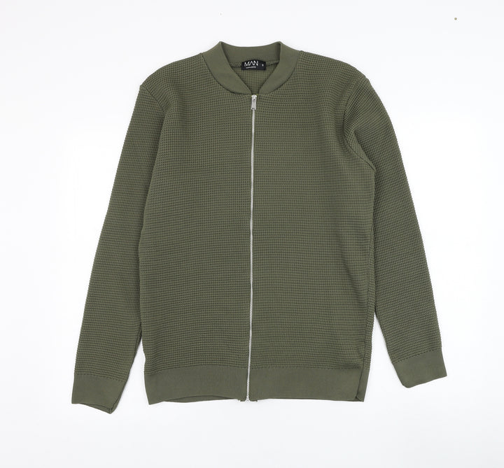 BoohooMAN Mens Green Polyester Full Zip Sweatshirt Size S