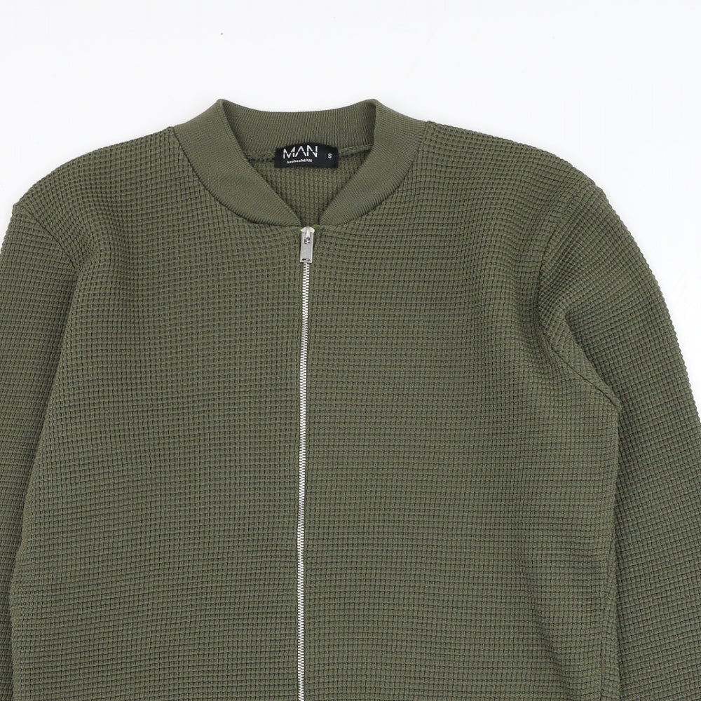 BoohooMAN Mens Green  Polyester Full Zip Sweatshirt Size S