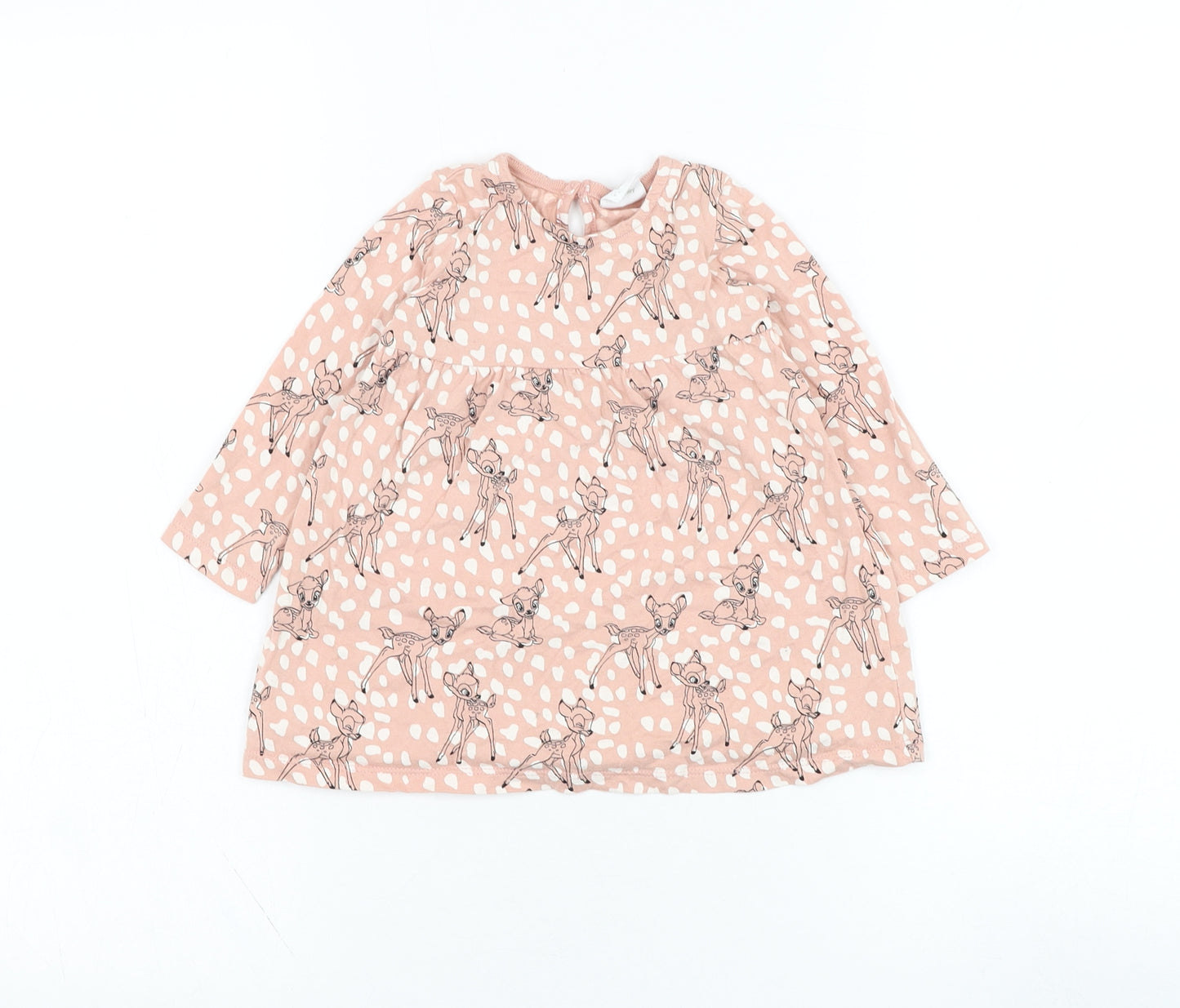 F&F Girls Pink  Cotton Skater Dress  Size 6-9 Months  Round Neck Pullover - Bambi, Disney