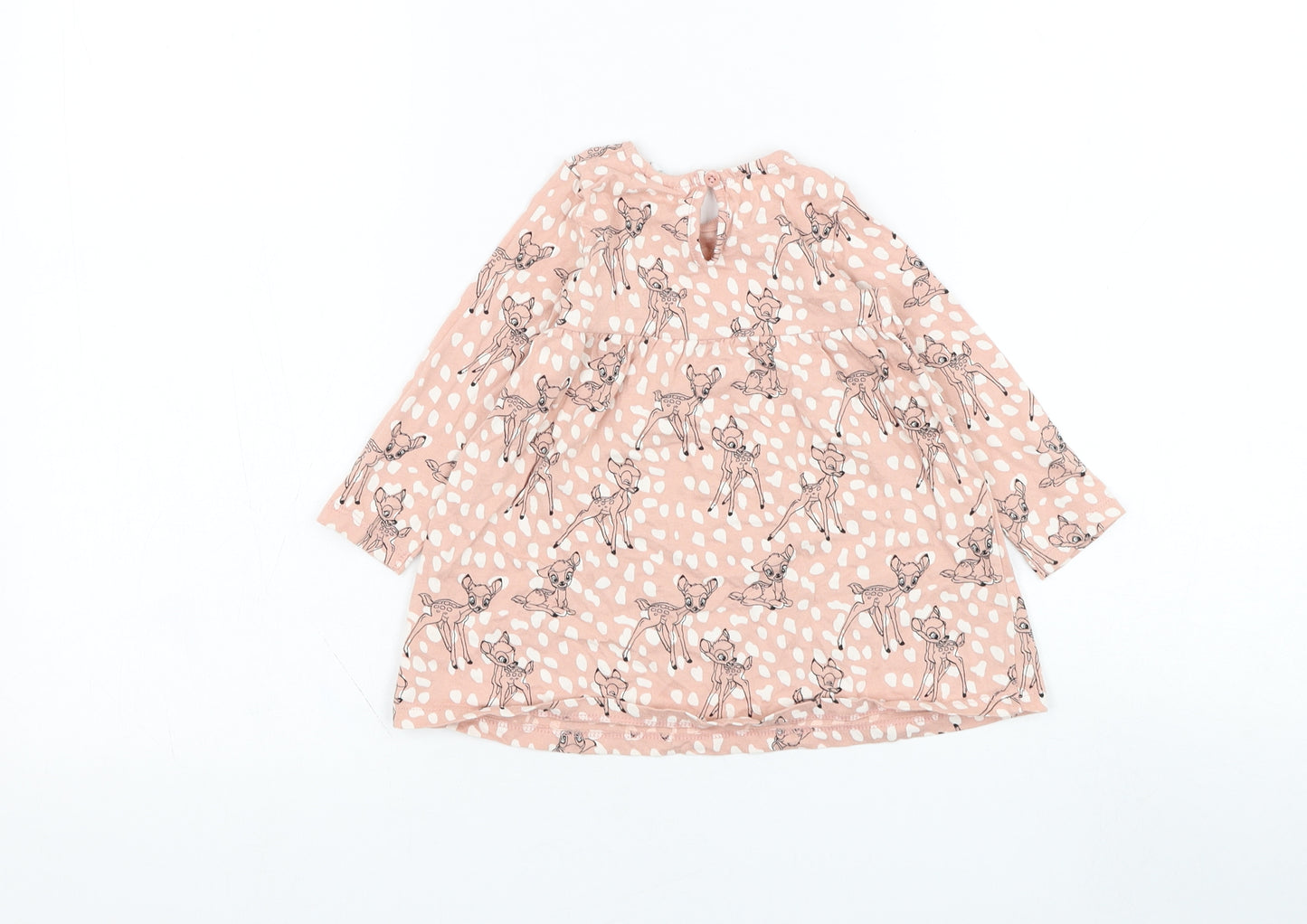 F&F Girls Pink  Cotton Skater Dress  Size 6-9 Months  Round Neck Pullover - Bambi, Disney