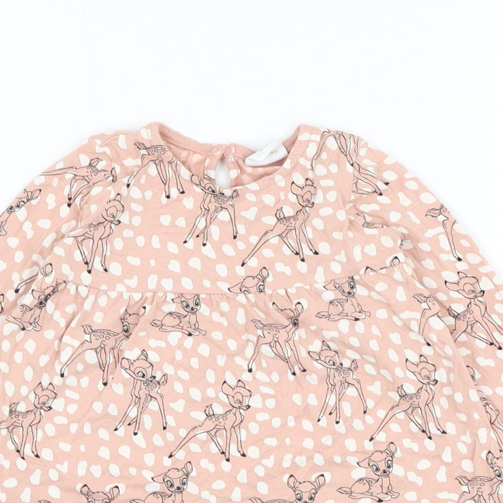 F&F Girls Pink  Cotton Skater Dress  Size 6-9 Months  Round Neck Pullover - Bambi, Disney