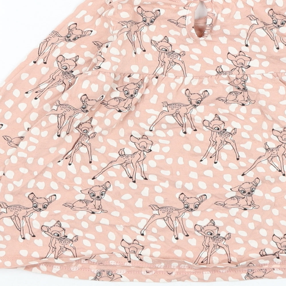 F&F Girls Pink  Cotton Skater Dress  Size 6-9 Months  Round Neck Pullover - Bambi, Disney