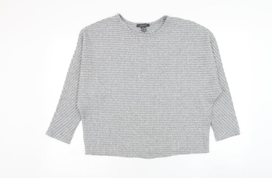 Front view of Primark women’s grey round neck polyester jumper, size UK 10
