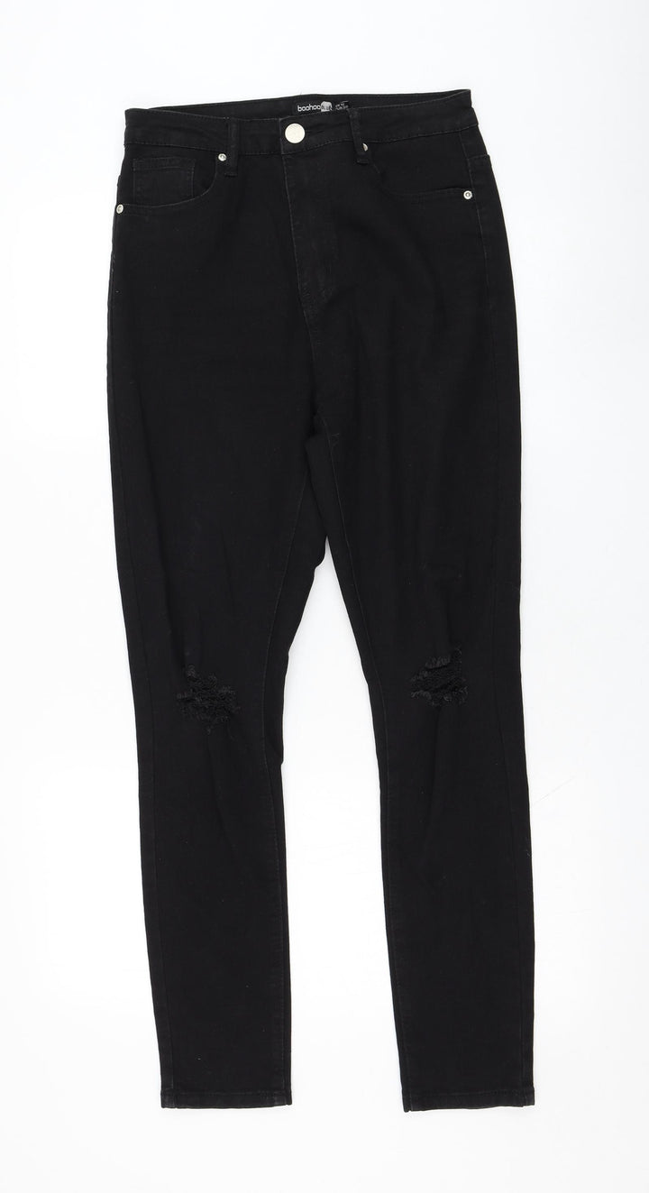 Boohoo Womens Black  Cotton Skinny Jeans Size 10 L29 in Regular Zip