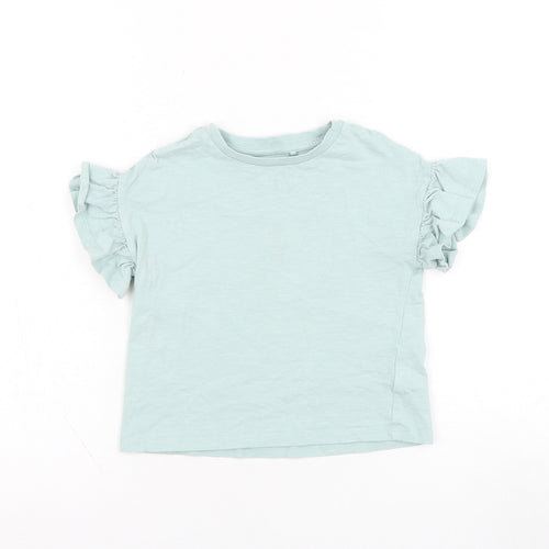 NEXT Girls Green  Cotton Basic T-Shirt Size 3 Years Round Neck Pullover