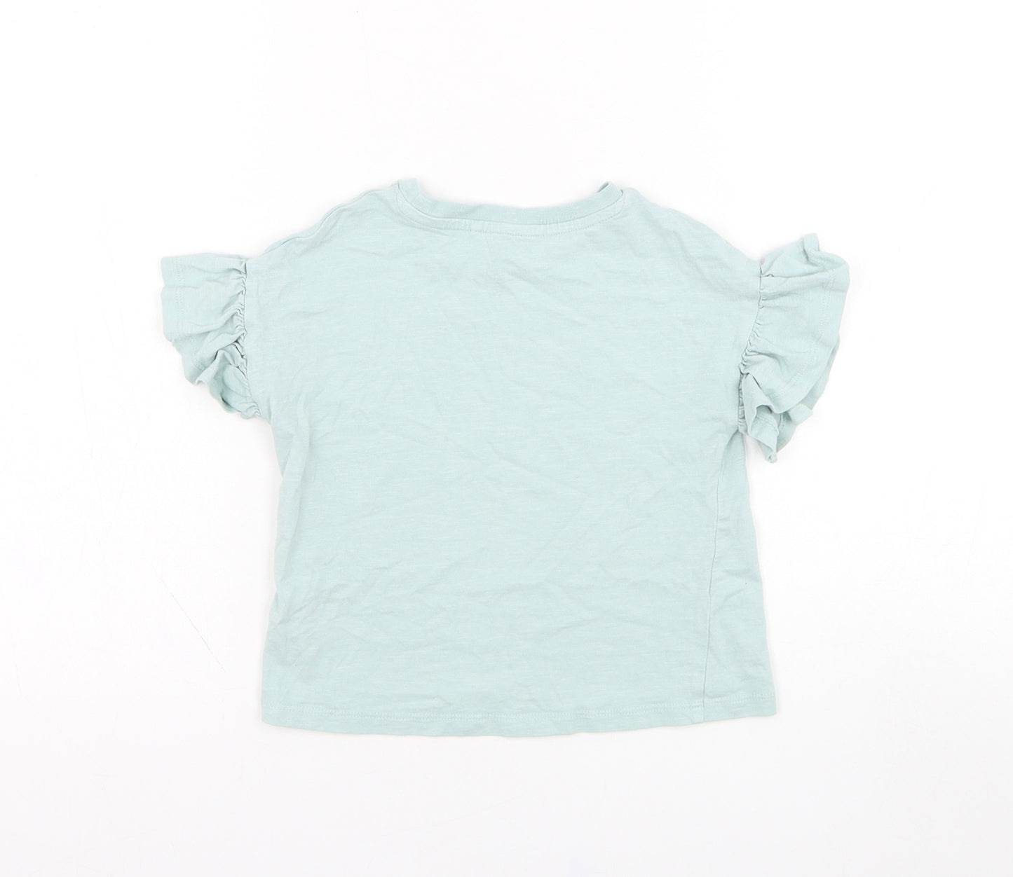 NEXT Girls Green  Cotton Basic T-Shirt Size 3 Years Round Neck Pullover