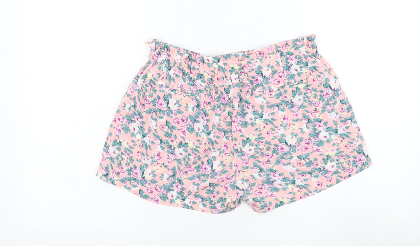 Suma Womens Pink Floral Polyester Paperbag Shorts Size M L3 in Regular Zip
