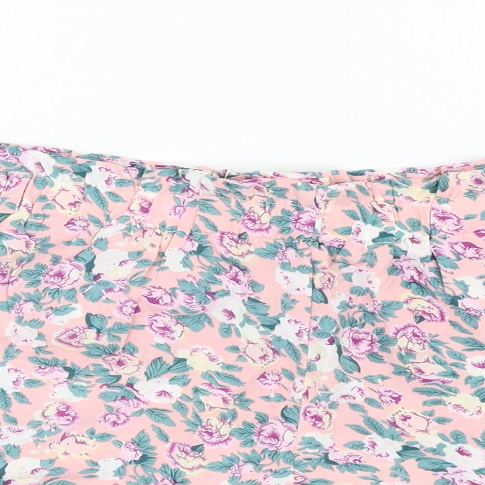 Suma Womens Pink Floral Polyester Paperbag Shorts Size M L3 in Regular Zip