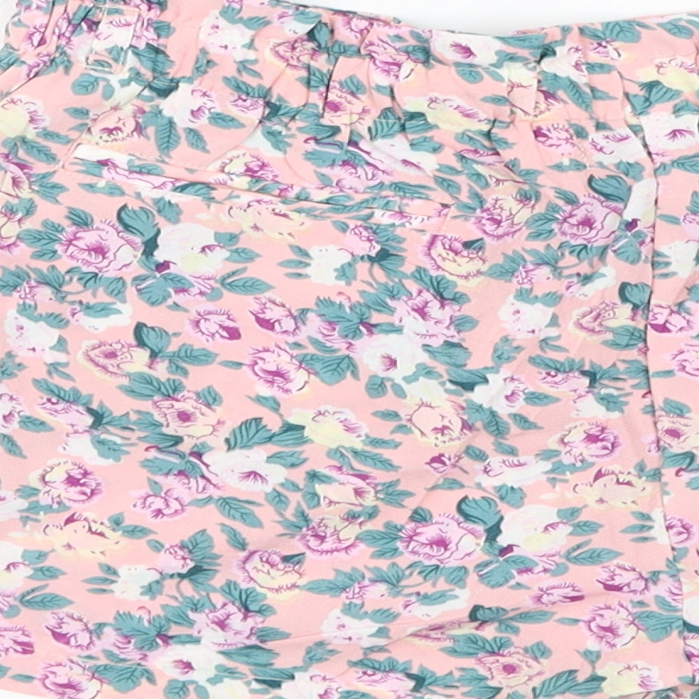 Suma Womens Pink Floral Polyester Paperbag Shorts Size M L3 in Regular Zip