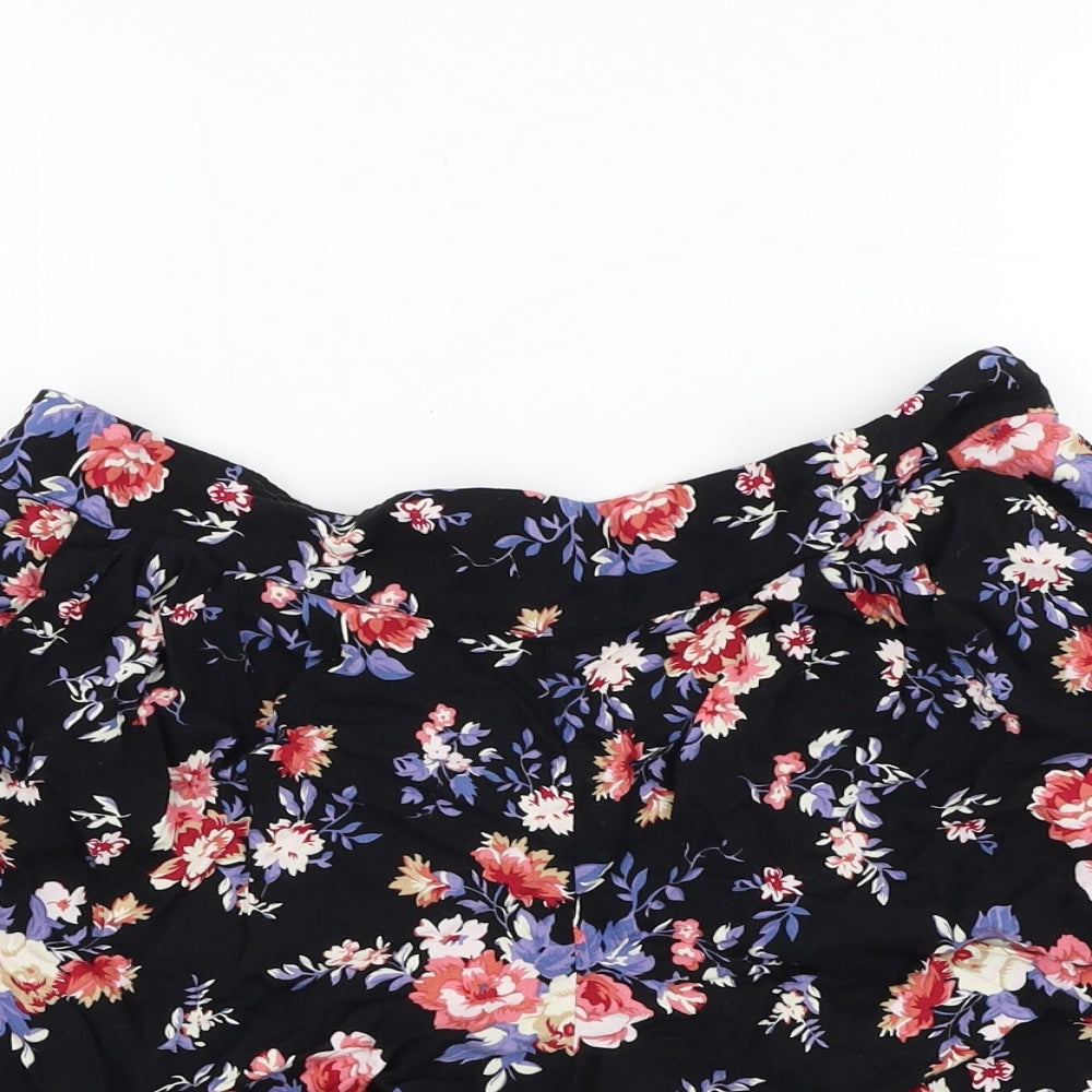 Peacocks Womens Black Floral Viscose Hot Pants Shorts Size 14 L3 in Regular Pull On
