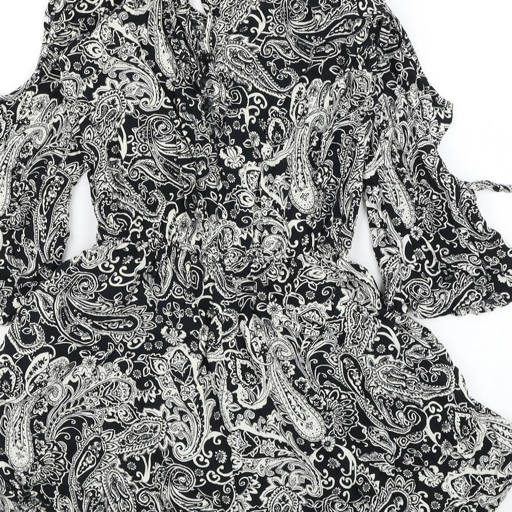 Atmosphere Womens Black Paisley Viscose Playsuit One-Piece Size 8 L3 in Button