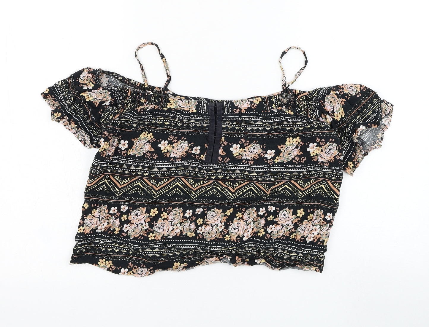 New Look Womens  Floral Viscose Cropped Blouse Size 10 Square Neck