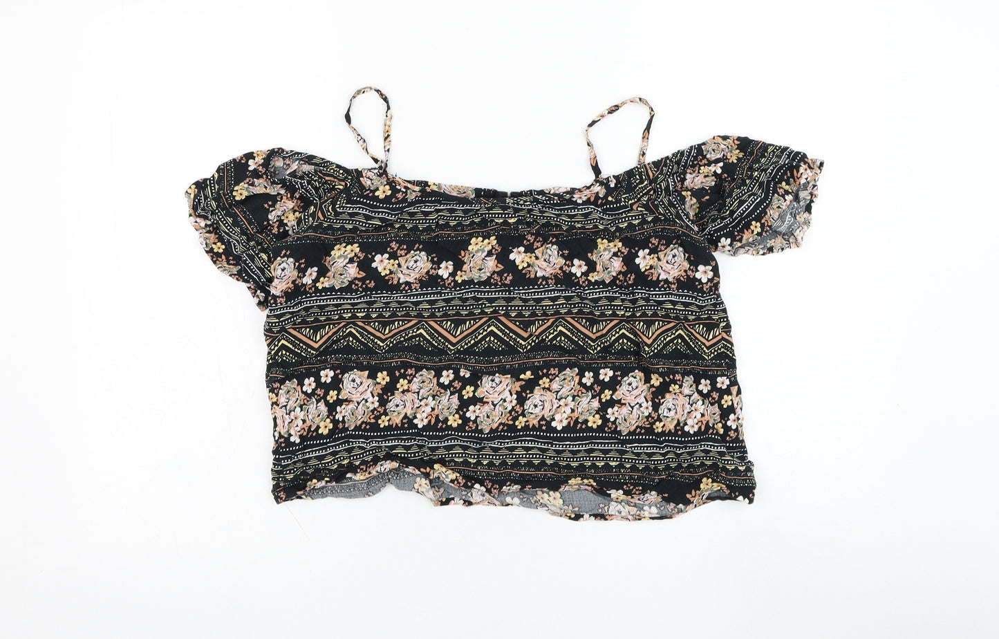 New Look Womens  Floral Viscose Cropped Blouse Size 10 Square Neck