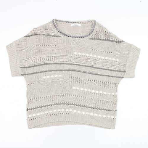 Marks and Spencer Womens Beige Round Neck  Acrylic Pullover Jumper Size 8