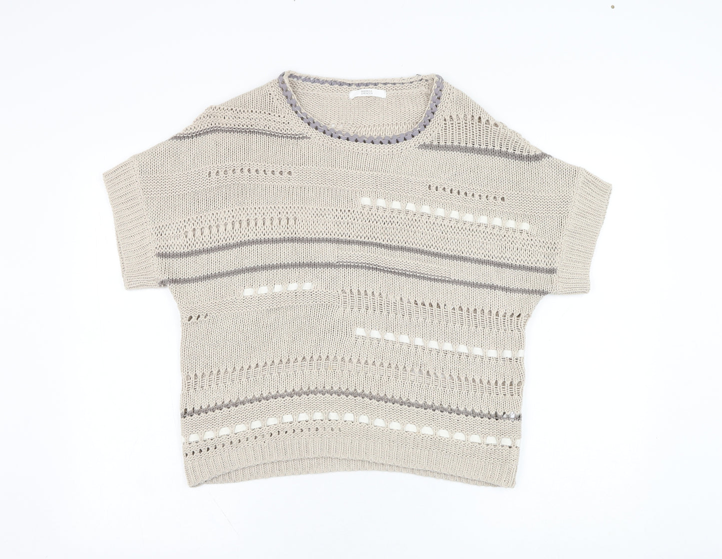Marks and Spencer Womens Beige Round Neck  Acrylic Pullover Jumper Size 8