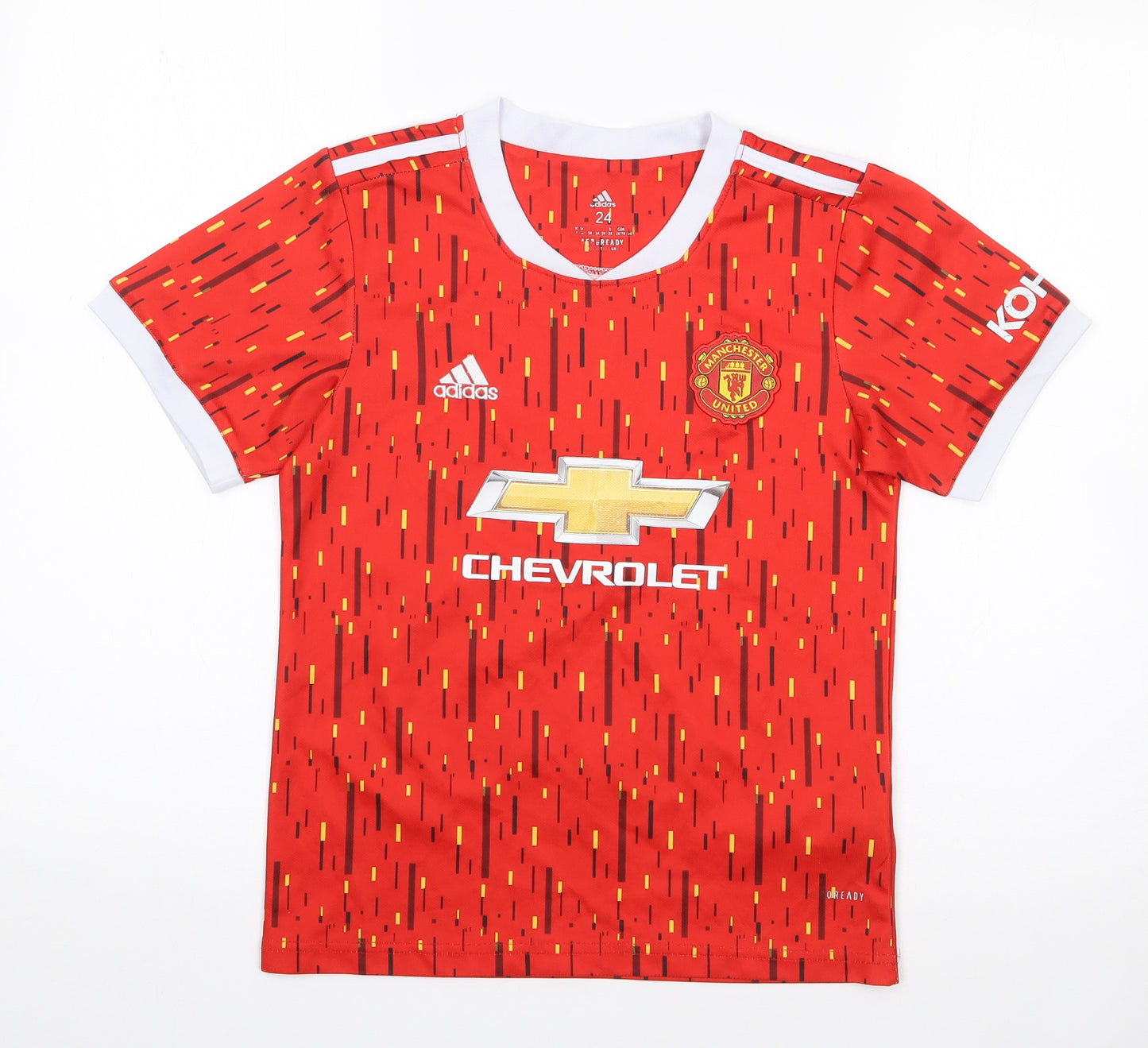 adidas Boys Red Geometric Polyester Pullover T-Shirt Size 10-11 Years Crew Neck Pullover - Manchester United