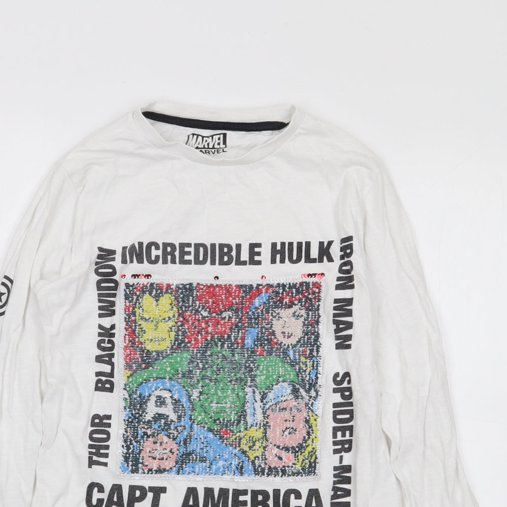 NEXT Boys Ivory  Cotton Jersey T-Shirt Size 11 Years Crew Neck Pullover - Marvel