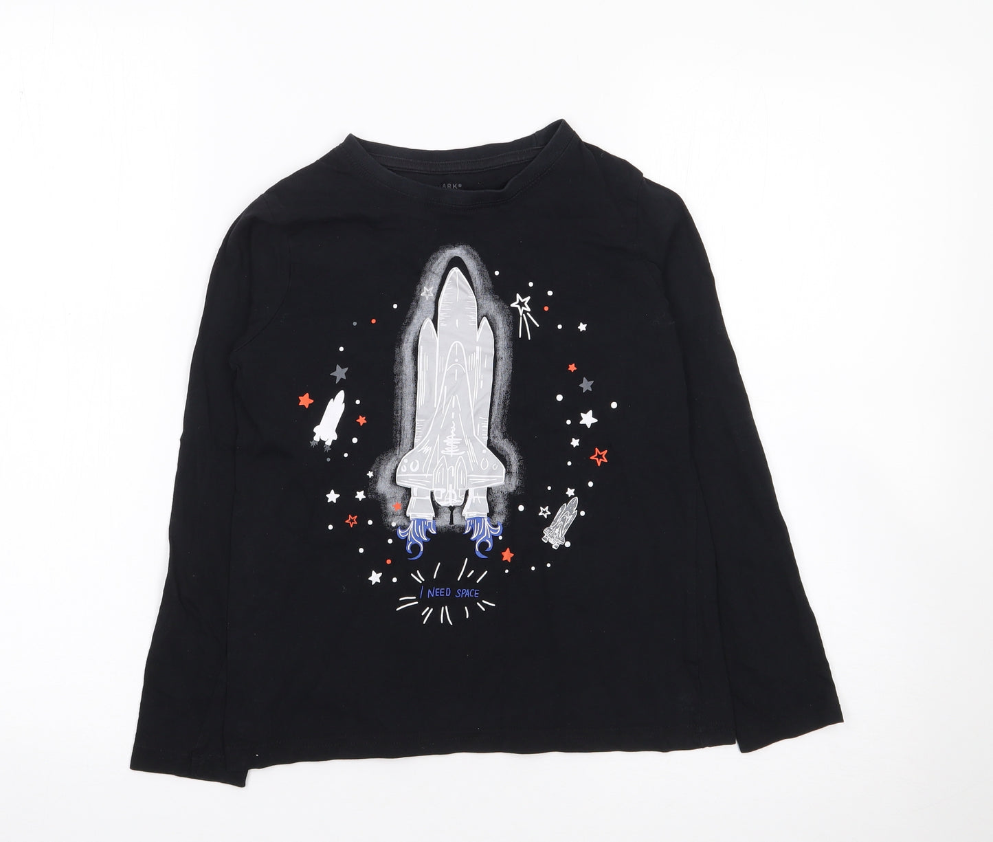 Primark Boys Black  Cotton Jersey T-Shirt Size 9-10 Years Crew Neck Pullover - Space, Rocket