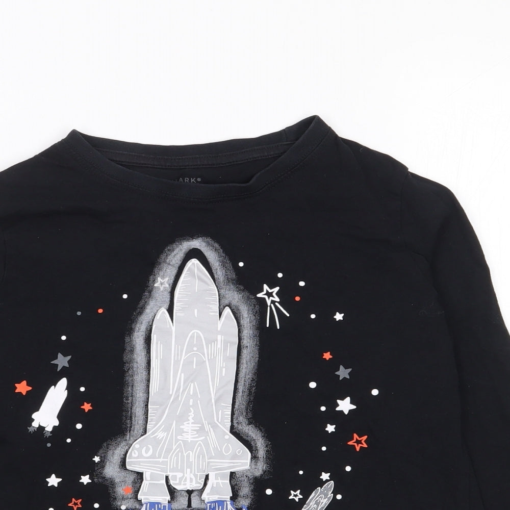 Primark Boys Black  Cotton Jersey T-Shirt Size 9-10 Years Crew Neck Pullover - Space, Rocket
