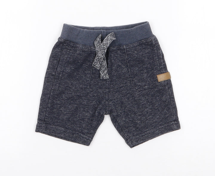 Mini Rebel Boys Blue Cotton Cropped Trousers Size 12-18 Months Drawstring