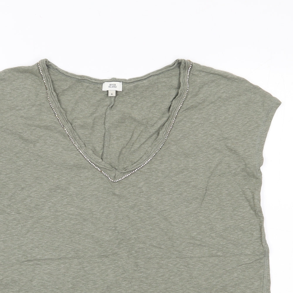 River Island Womens Green  Cotton Basic Tank Size 6 V-Neck