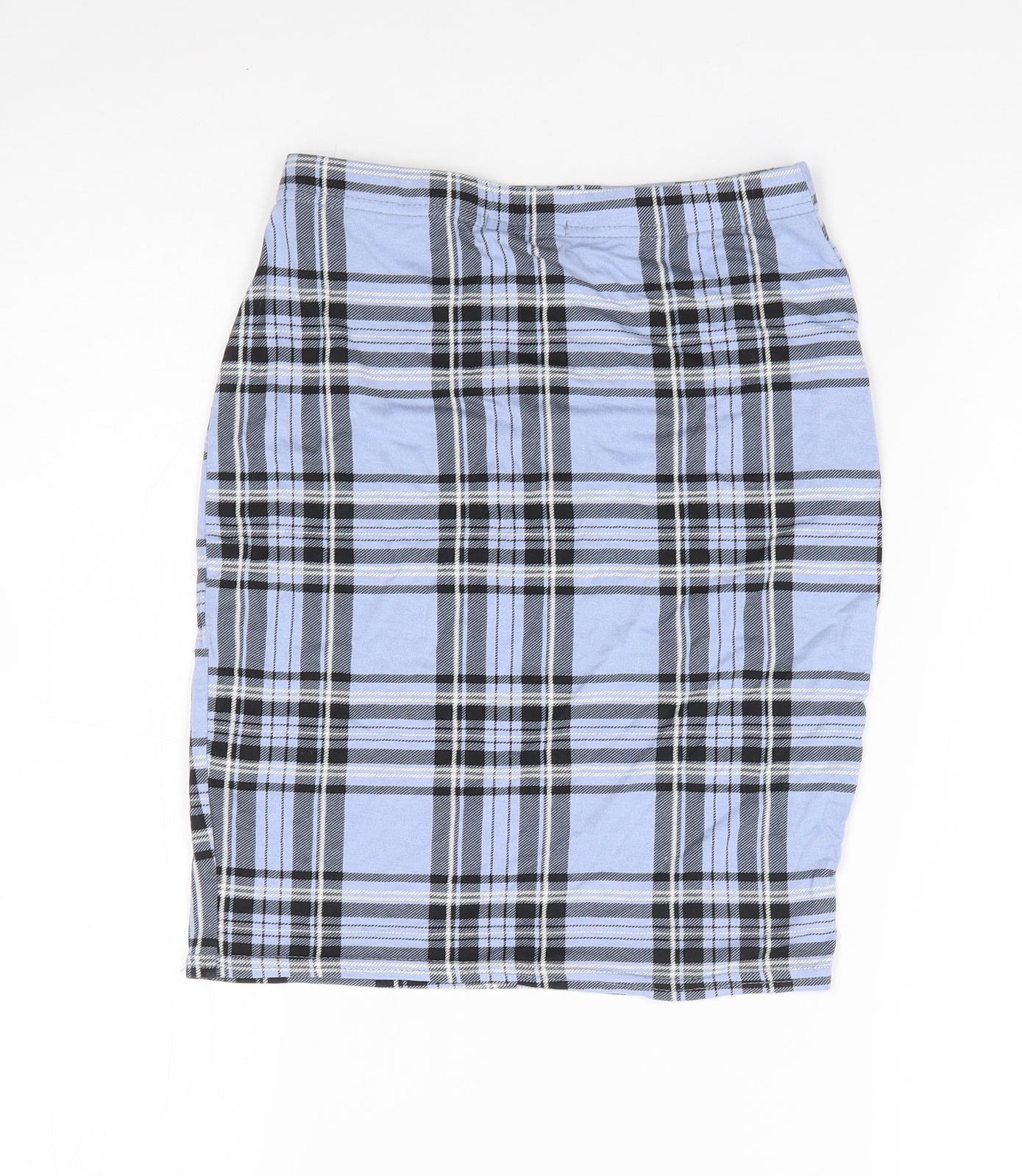 Pretty Little Thing Womens Blue Plaid Viscose Mini Skirt Size 6