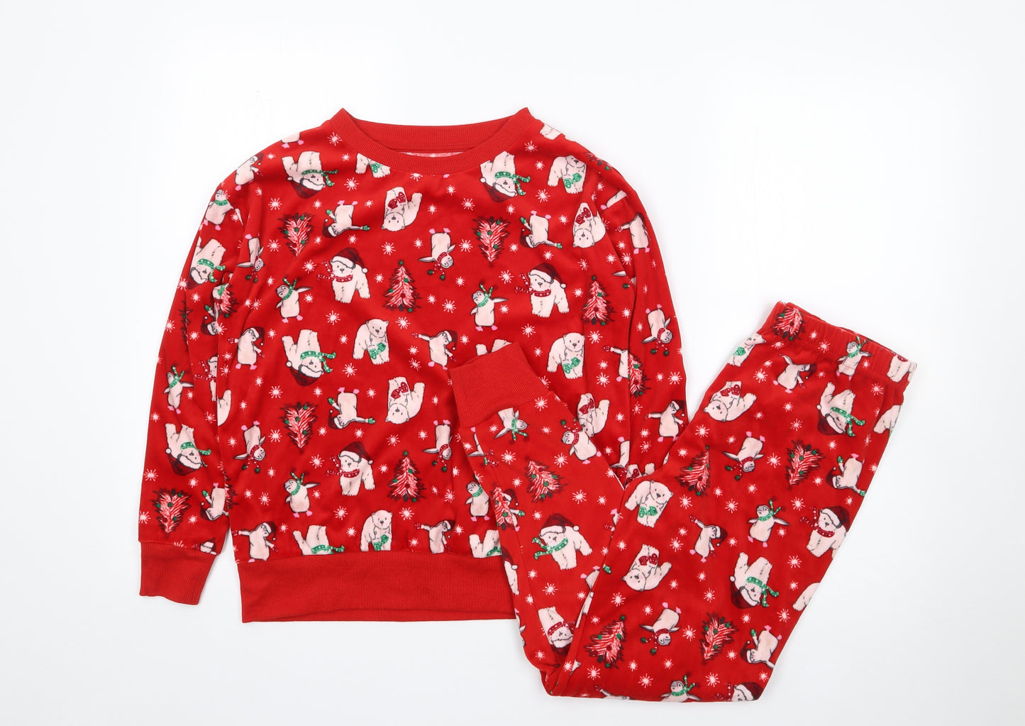 Dunnes Girls Red Geometric Polyester Top Pyjama Set Size 10-11 Years  Pullover - Christmas