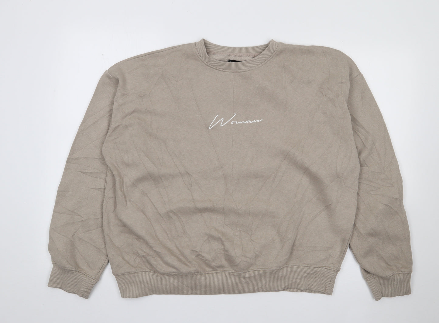 Boohoo Womens Beige  Cotton Pullover Sweatshirt Size L  Pullover