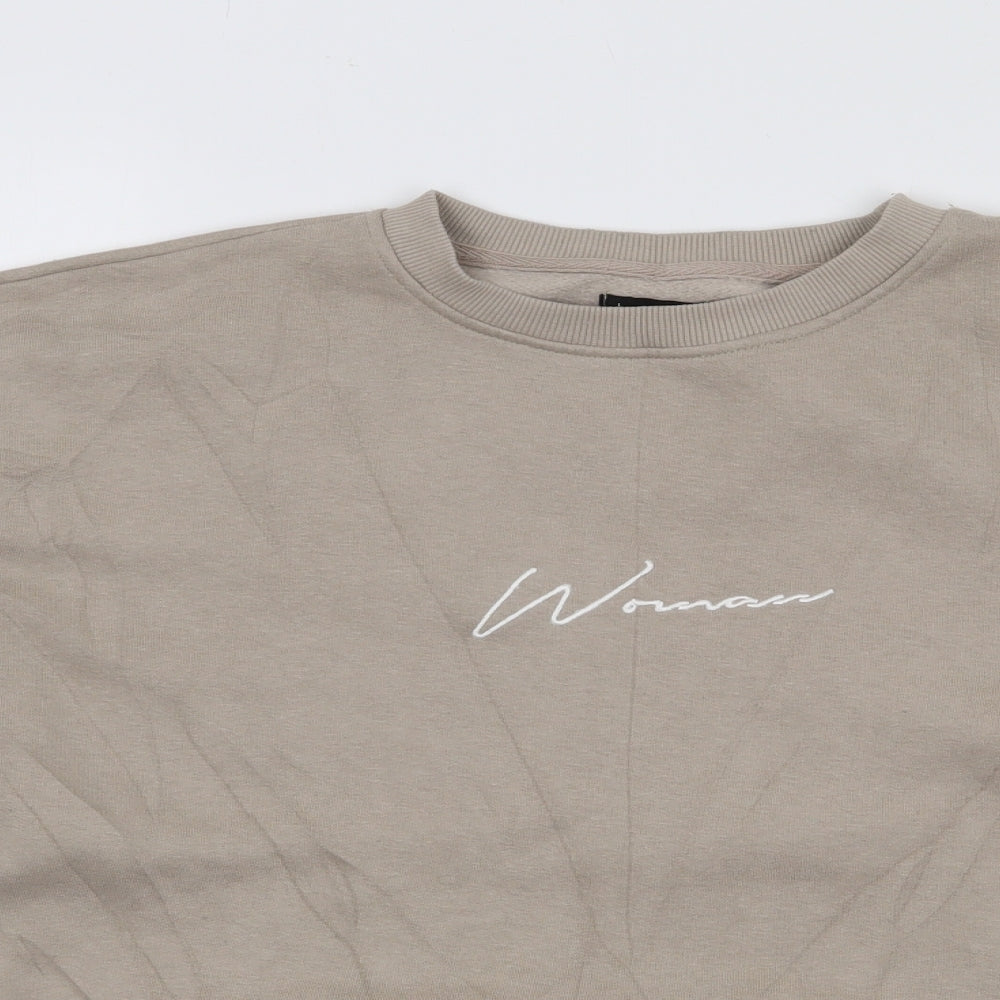 Boohoo Womens Beige  Cotton Pullover Sweatshirt Size L  Pullover