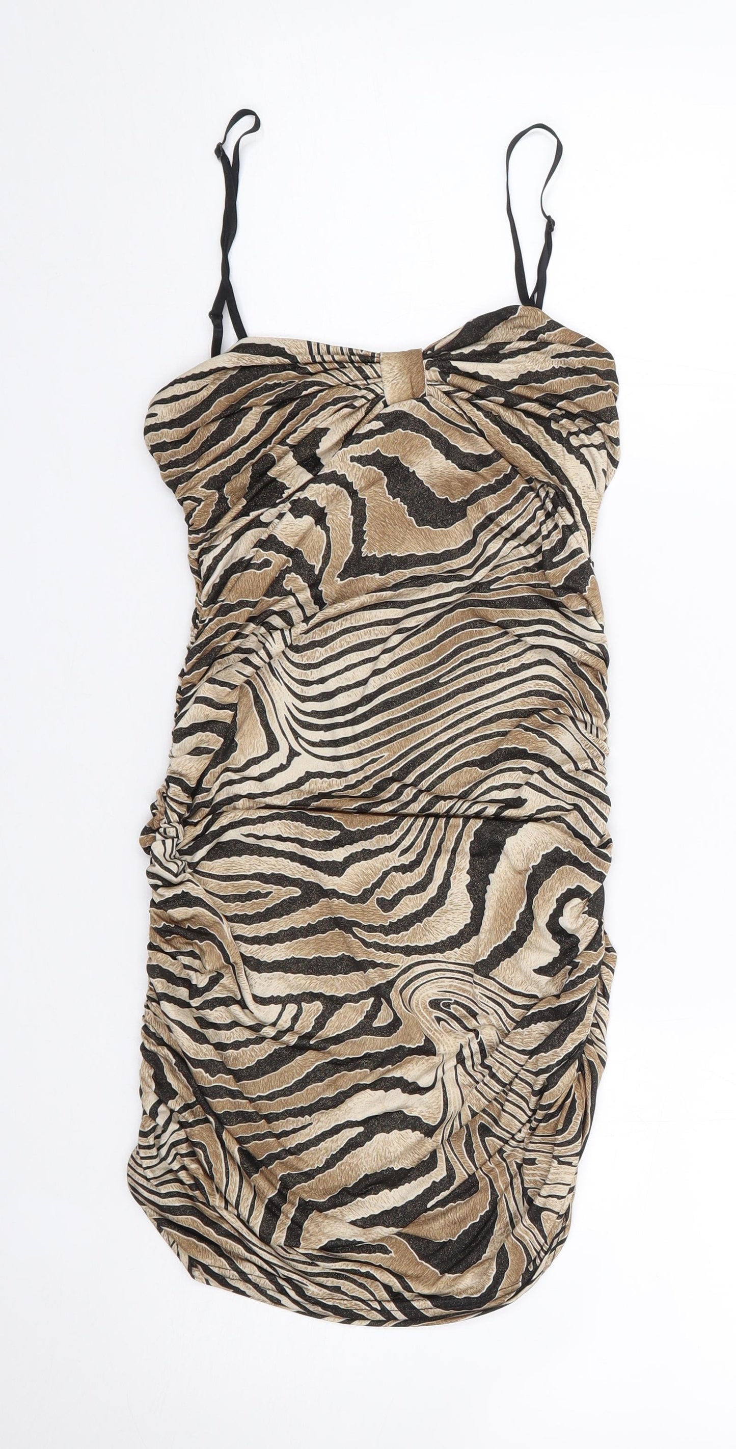 Evita Womens Brown Animal Print Polyester Bodycon  Size 8  Sweetheart Pullover