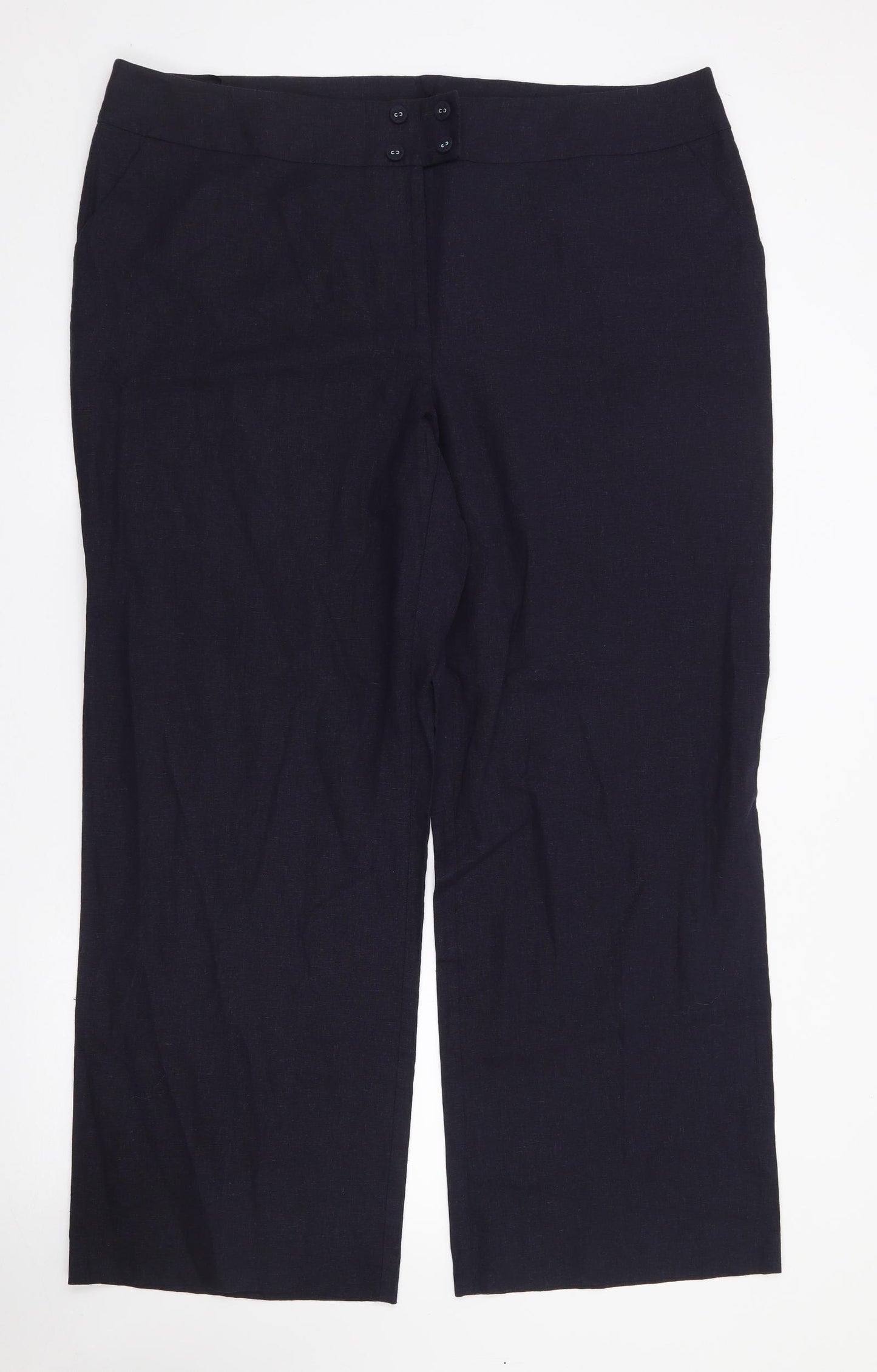 Papaya Womens Blue  Linen Trousers  Size 20 L28 in Regular Zip