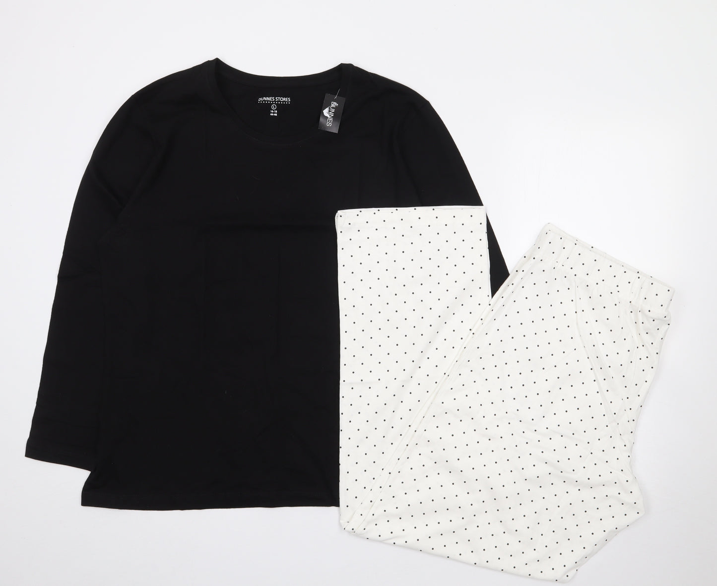 Dunnes Womens Black Polka Dot 100% Cotton Top Pyjama Set Size L